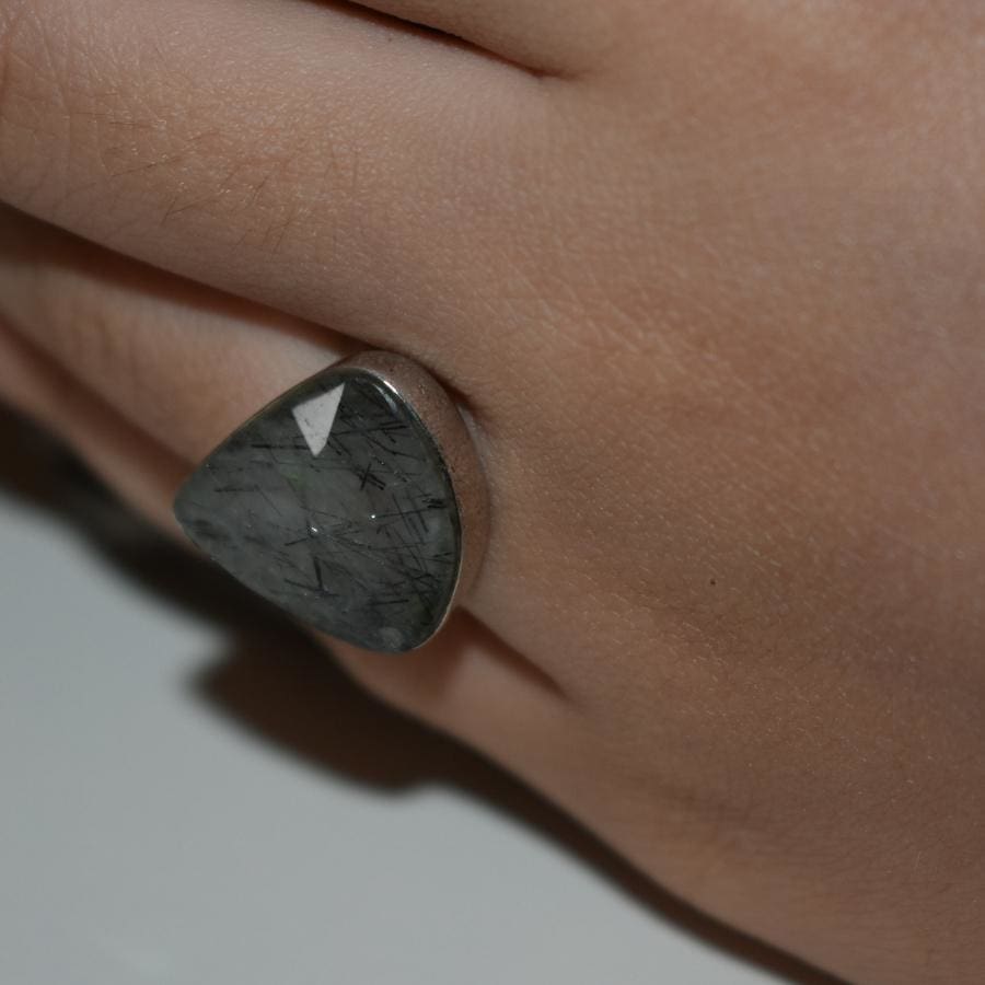 Inel din Argint 925 cu Piatra Naturala de Cuart Rutilat - Size: 7(US)-Circumferinta:54.1mm-Diametrul:17mm - inele