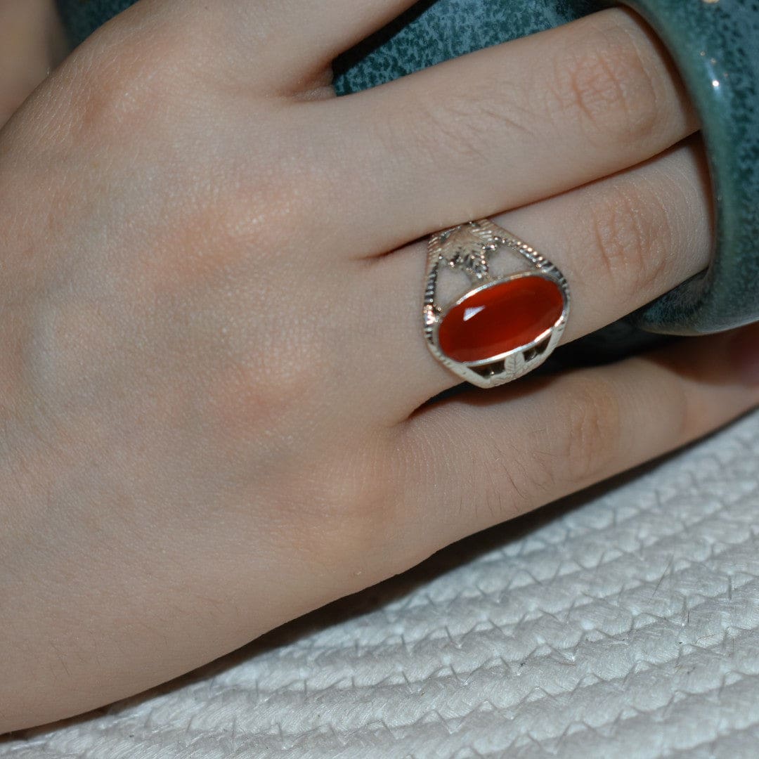 Inel din Argint 925 cu Piatra Semipretioasa Naturala de Carneol (Carnelian)->Cod: PureSilver42 (Marime: 8) - inel argint