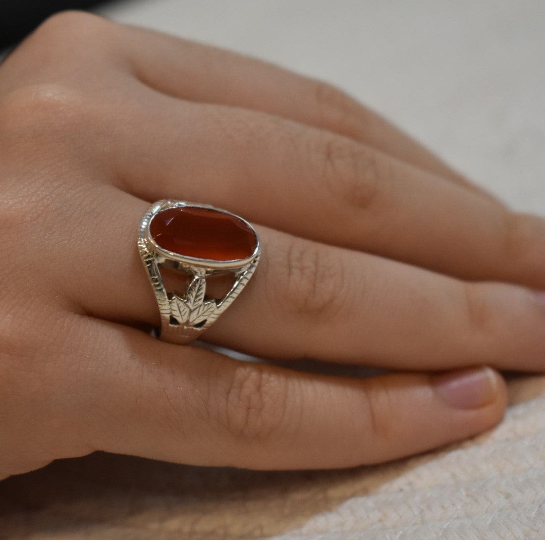 Inel din Argint 925 cu Piatra Semipretioasa Naturala de Carneol (Carnelian)->Cod: PureSilver42 (Marime: 8) - inel argint