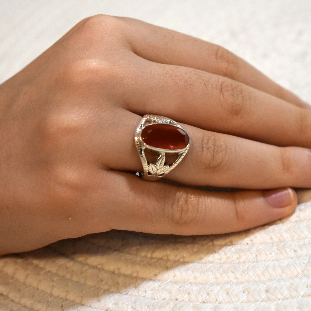 Inel din Argint 925 cu Piatra Semipretioasa Naturala de Carneol (Carnelian)->Cod: PureSilver42 (Marime: 8) - inel argint