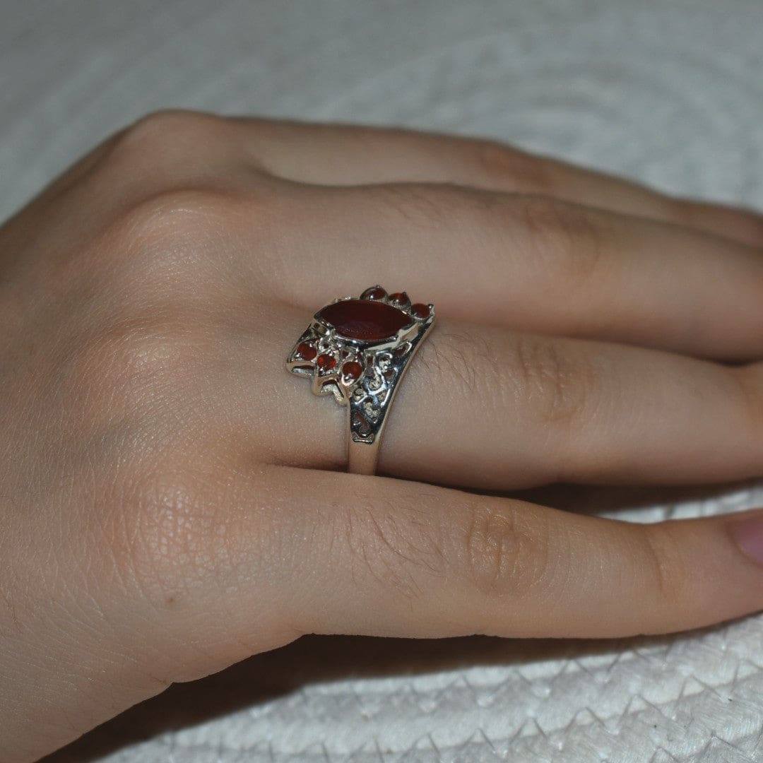 Inel din Argint 925 cu Pietre Semipretioase Naturale de Carneol (Carnelian) ->Cod: PureSilver52 (Marime: 8) - inel argint