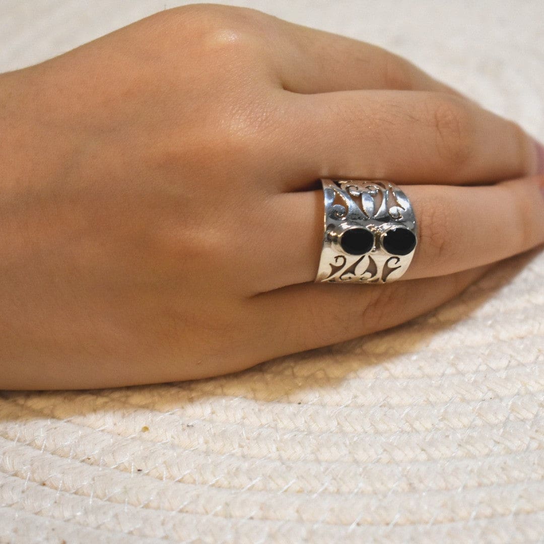 Inel din Argint 925 cu Pietre Semipretioase Naturale de Onix Negru ->Cod: PureSilver49 (Marime: 8 (US) & 9 (US) - inel argint
