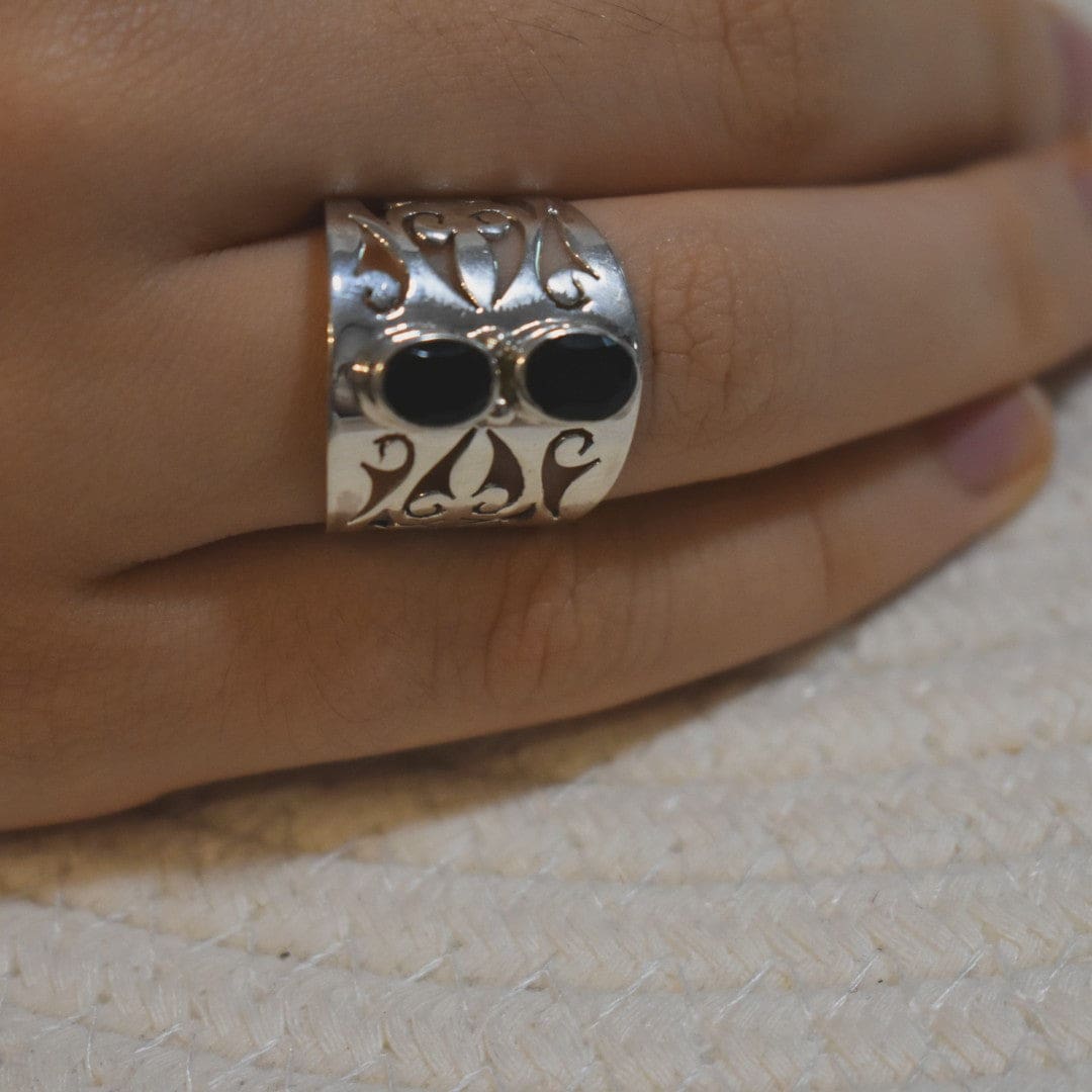 Inel din Argint 925 cu Pietre Semipretioase Naturale de Onix Negru ->Cod: PureSilver49 (Marime: 8 (US) & 9 (US) - inel argint