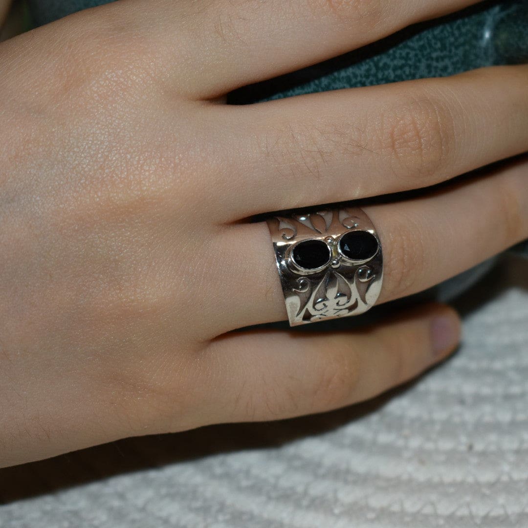 Inel din Argint 925 cu Pietre Semipretioase Naturale de Onix Negru ->Cod: PureSilver49 (Marime: 8 (US) & 9 (US) - inel argint