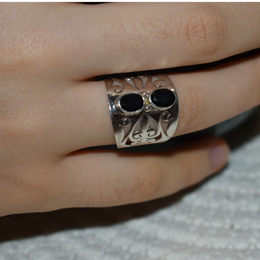 Inel din Argint 925 cu Pietre Semipretioase Naturale de Onix Negru ->Cod: PureSilver49 (Marime: 8 (US) & 9 (US) - inel argint