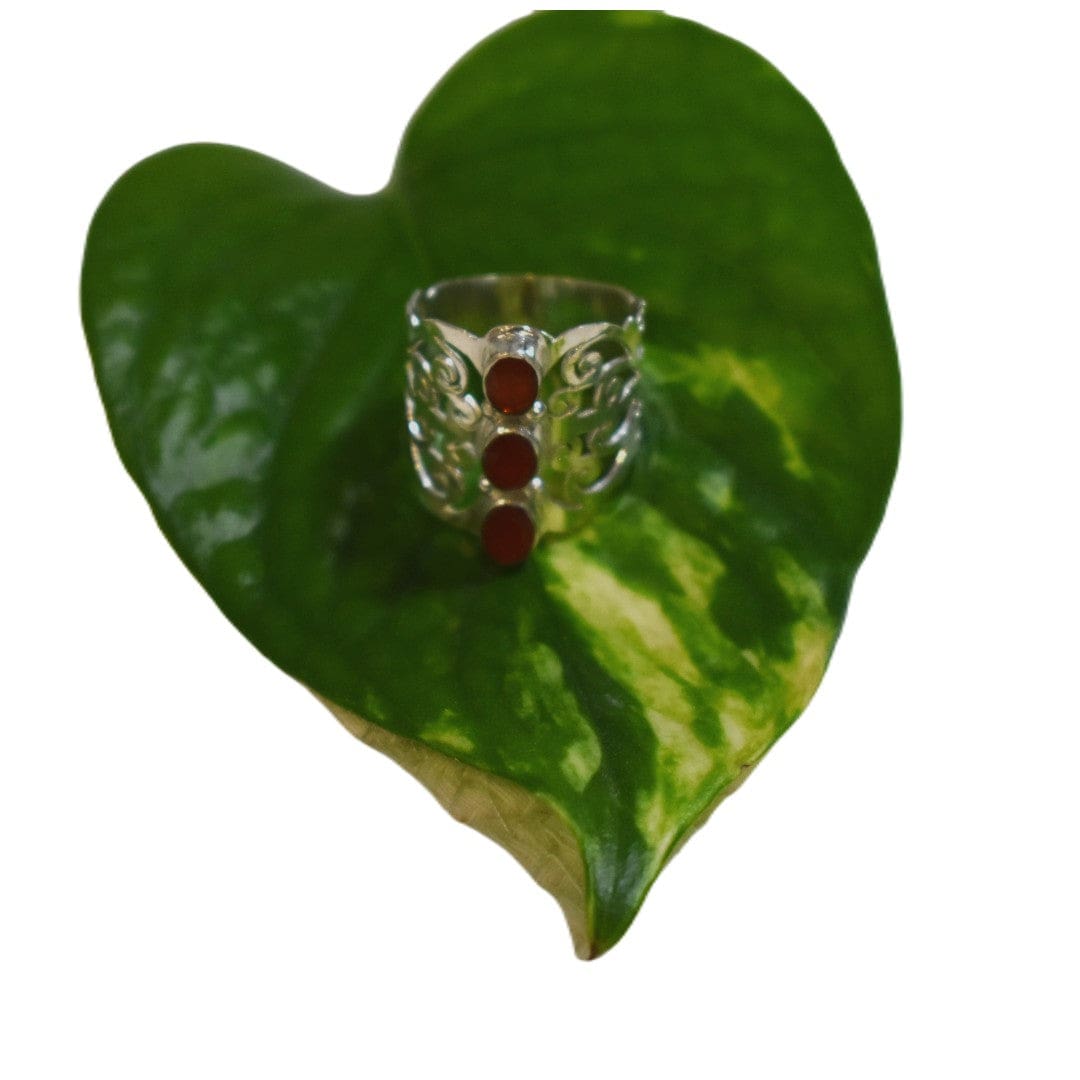 Inel din Argint cu 3 Pietre Semipretioase Naturale de Carnelian -PureSilver2 (Marime: 9) - inel argint