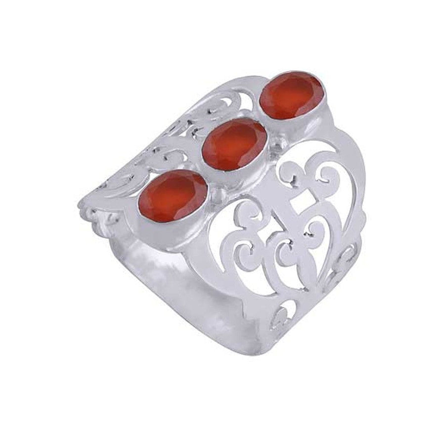 Inel din Argint cu 3 Pietre Semipretioase Naturale de Carnelian -PureSilver2 (Marime: 9) - inel argint