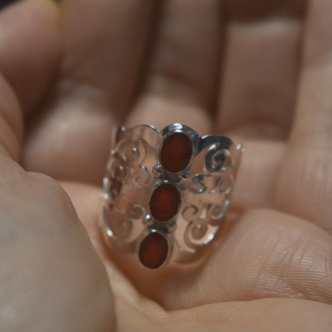 Inel din Argint cu 3 Pietre Semipretioase Naturale de Carnelian -PureSilver2 (Marime: 9) - inel argint