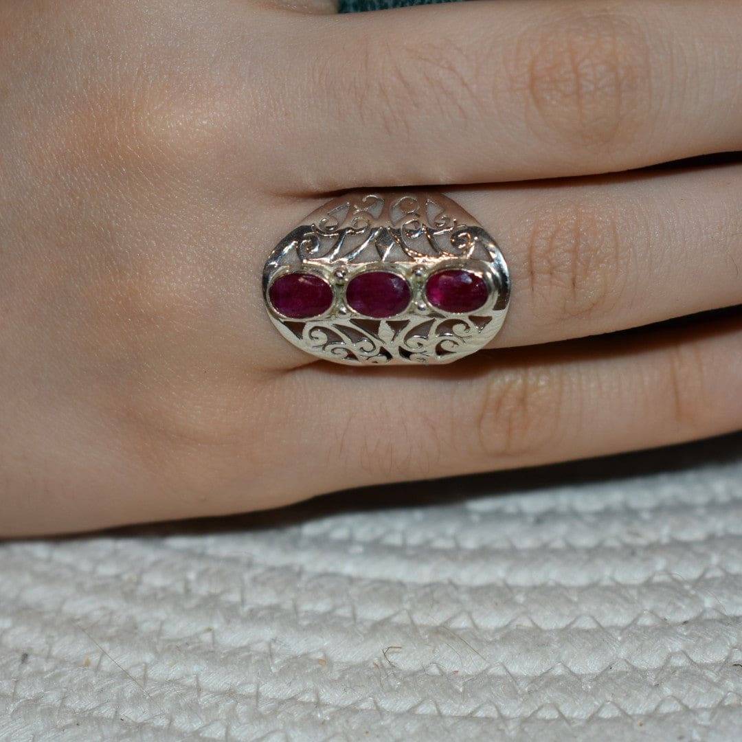Inel din Argint cu 3 Pietre Semipretioase Naturale de Rubin -PureSilver6 (Marimi: 7/8/9) - inel argint