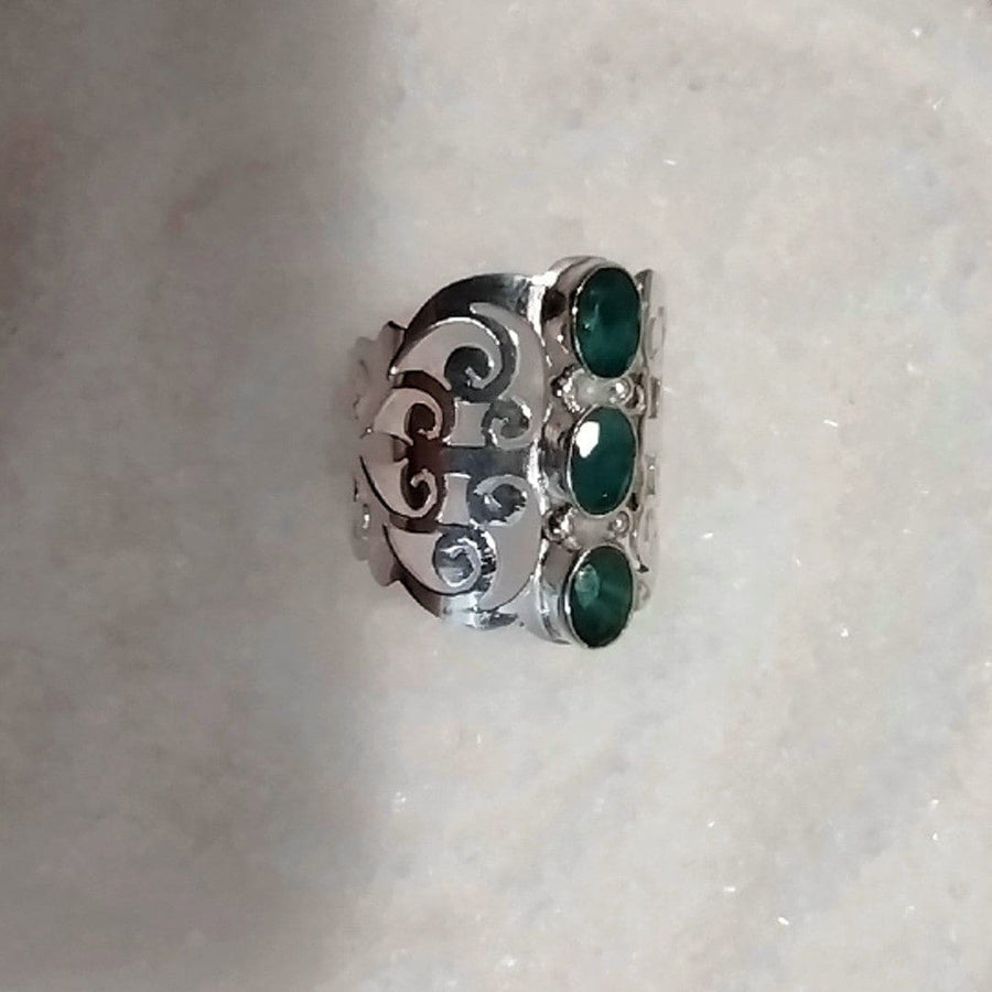 Inel din Argint cu 3 pietre semipretioase naturale de Smarald -PureSilver3 (Marime: 9) - inel argint