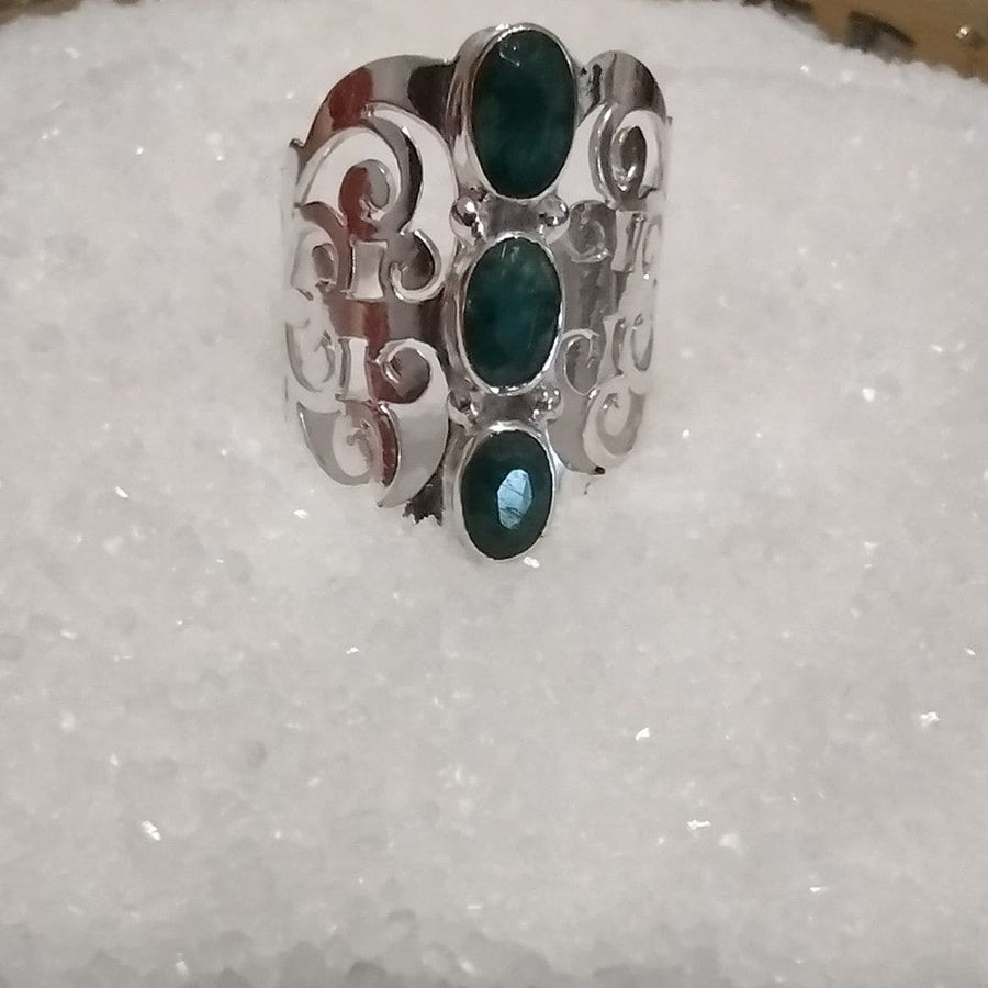 Inel din Argint cu 3 pietre semipretioase naturale de Smarald -PureSilver3 (Marime: 9) - inel argint