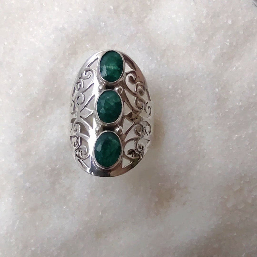 Inel din Argint cu 3 Pietre Semipretioase Naturale de Smarald -PureSilver9 (Marimi: 7/8/9) - inel argint