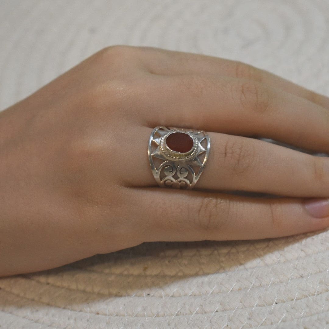 Inel din Argint cu Piatra Semipretioasa Naturala de Carneol (Carnelian) - Code: PureSilver75 (Marime: 8 (US) & 9.5 (US)) - inel argint