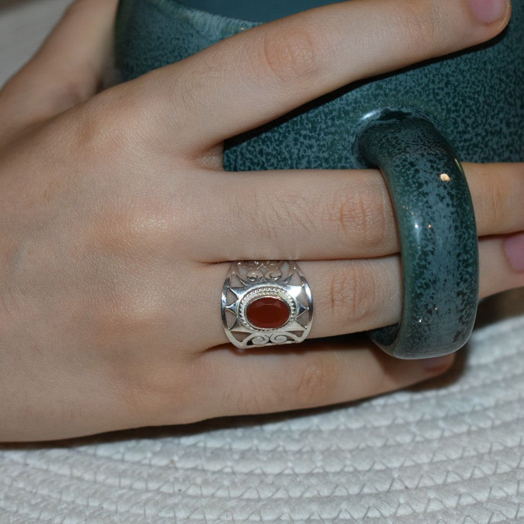 Inel din Argint cu Piatra Semipretioasa Naturala de Carneol (Carnelian) - Code: PureSilver75 (Marime: 8 (US) & 9.5 (US)) - inel argint