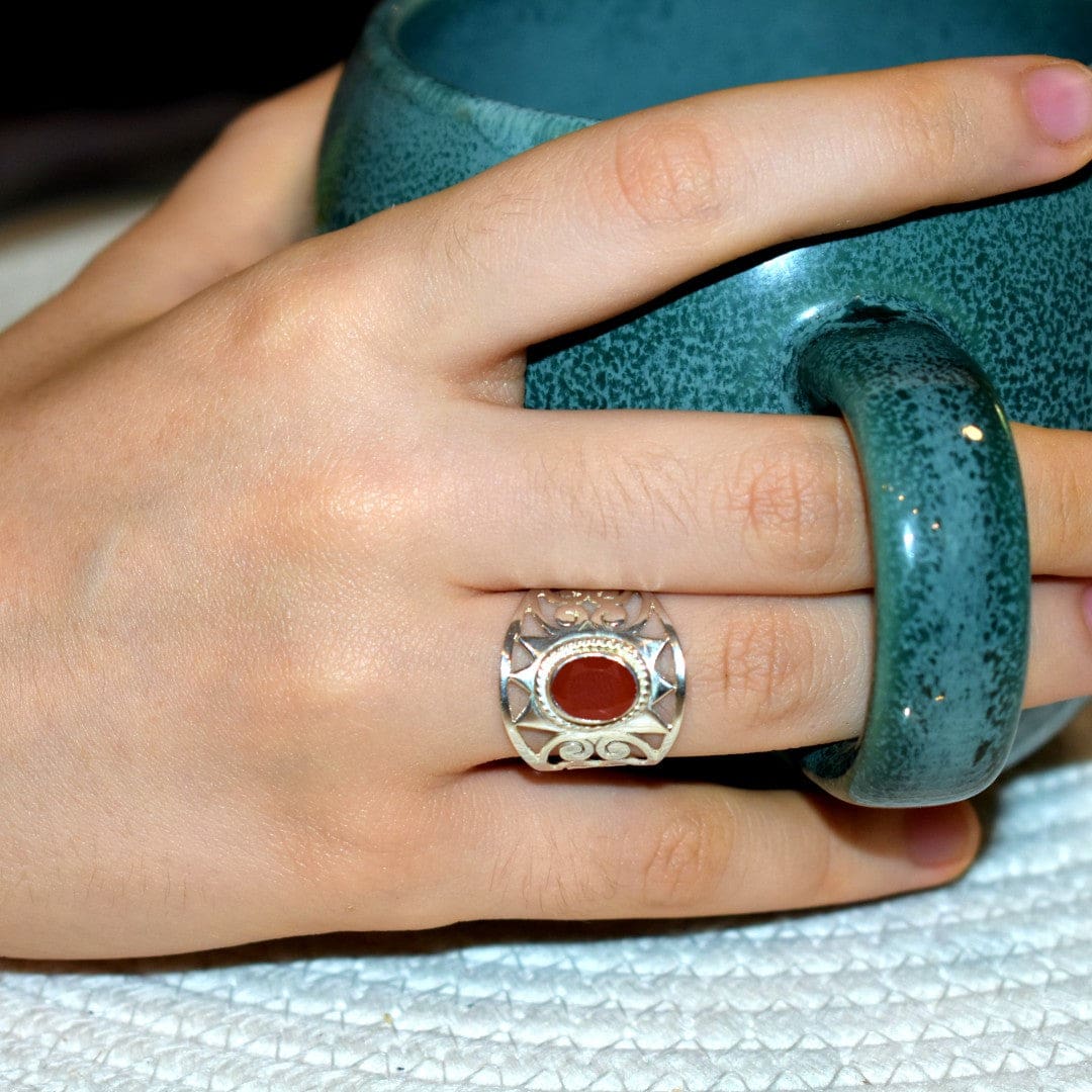 Inel din Argint cu Piatra Semipretioasa Naturala de Carneol (Carnelian) - Code: PureSilver75 (Marime: 8 (US) & 9.5 (US)) - inel argint