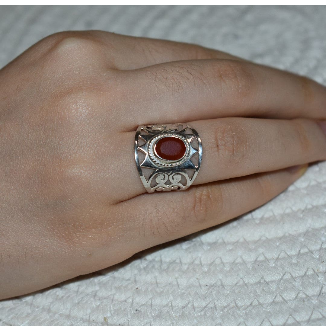 Inel din Argint cu Piatra Semipretioasa Naturala de Carneol (Carnelian) - Code: PureSilver75 (Marime: 8 (US) & 9.5 (US)) - inel argint