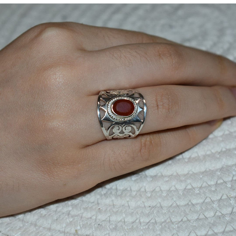 Inel din Argint cu Piatra Semipretioasa Naturala de Carneol (Carnelian) - Code: PureSilver75 (Marime: 8 (US) & 9.5 (US)) - inel argint