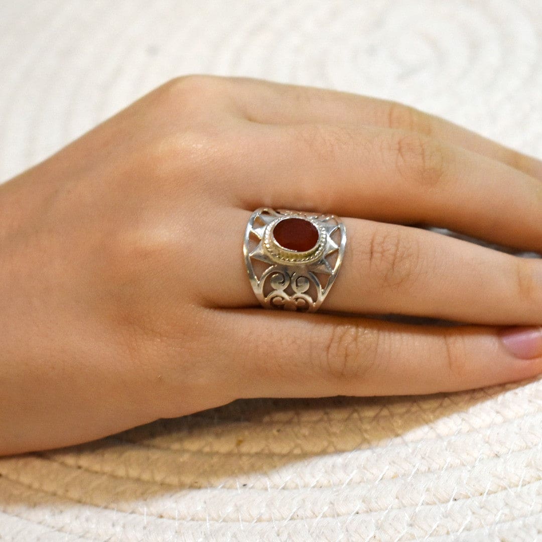 Inel din Argint cu Piatra Semipretioasa Naturala de Carneol (Carnelian) - Code: PureSilver75 (Marime: 8 (US) & 9.5 (US)) - inel argint