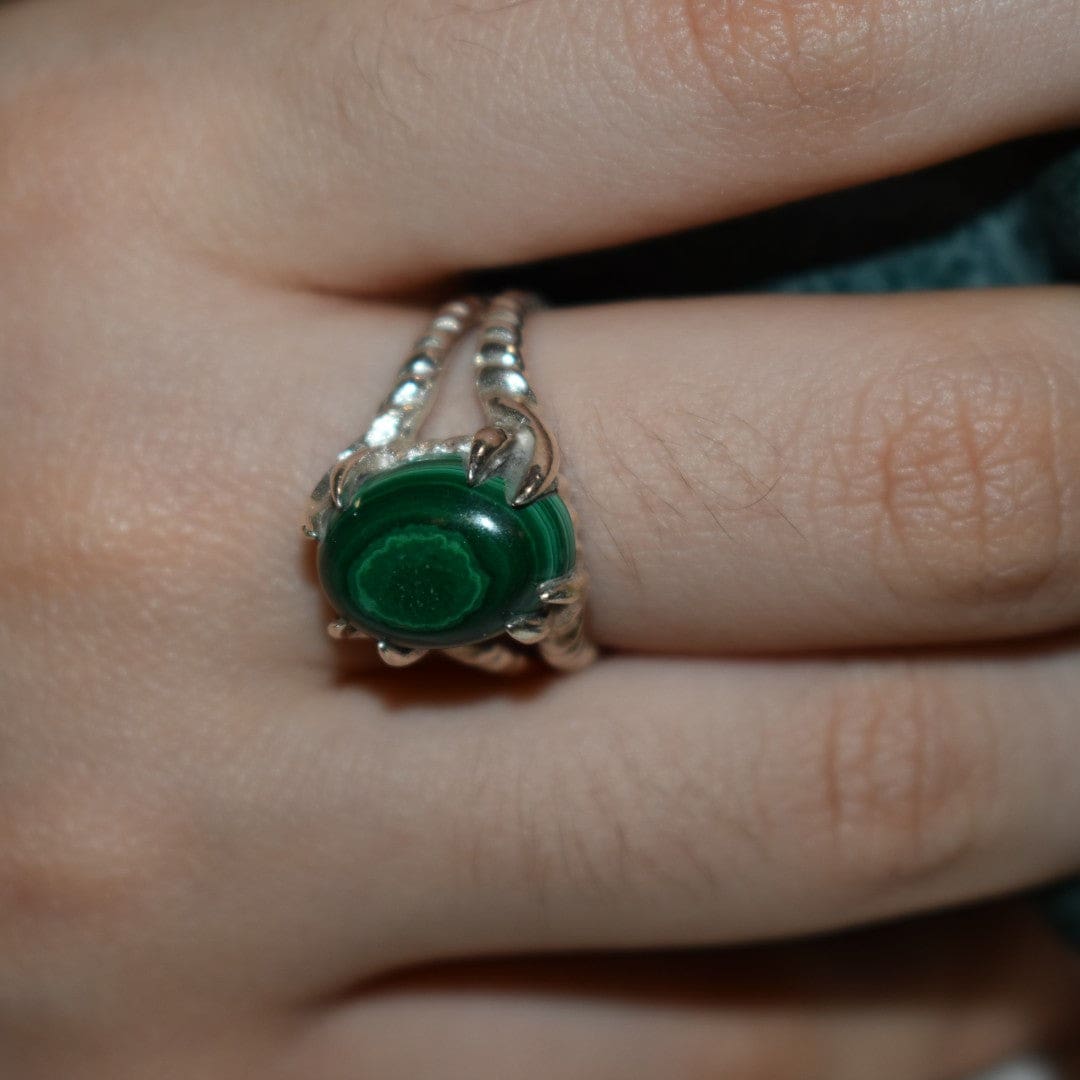 Inel din Argint cu Piatra Semipretioasa Naturala de Malachite - Code: PureSilver21 (Marime: 8) - inel argint