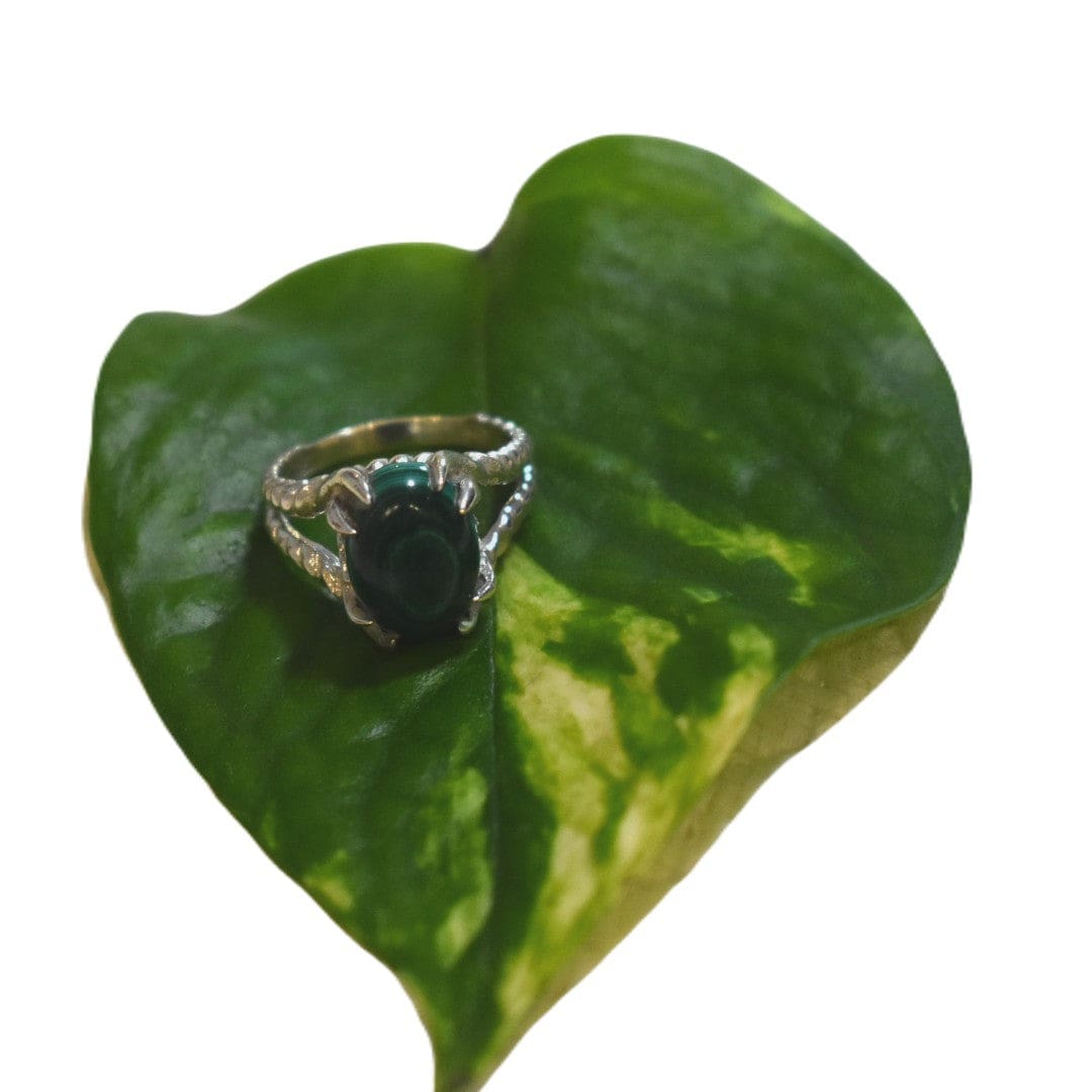 Inel din Argint cu Piatra Semipretioasa Naturala de Malachite - Code: PureSilver21 (Marime: 8) - inel argint