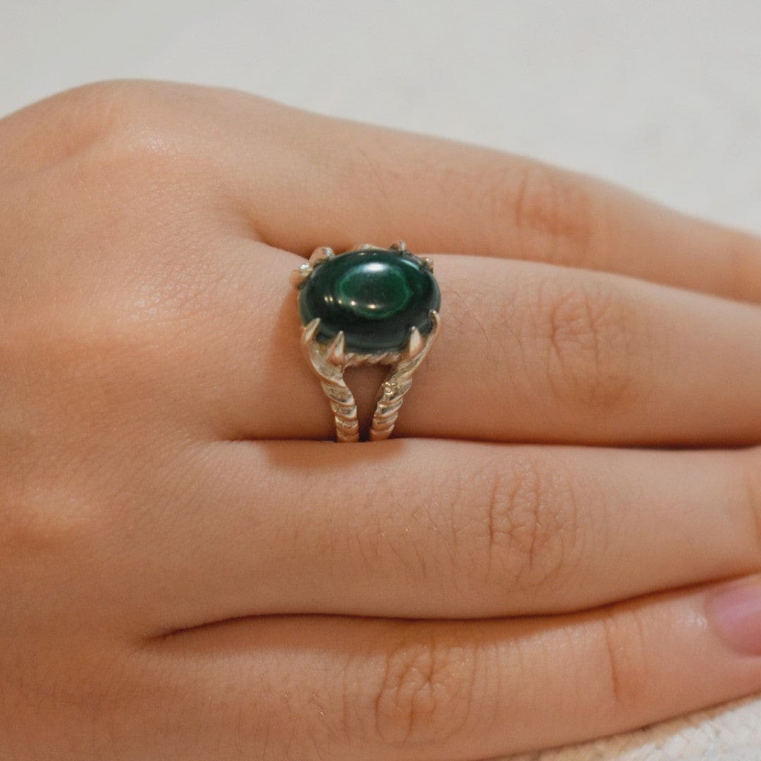 Inel din Argint cu Piatra Semipretioasa Naturala de Malachite - Code: PureSilver21 (Marime: 8) - inel argint