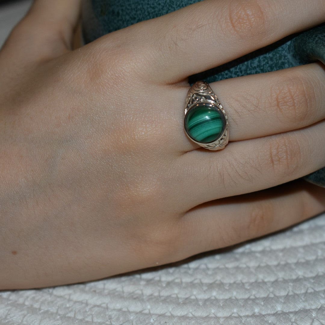 Inel din Argint cu Piatra Semipretioasa Naturala de Malachite - Code: PureSilver41 (Marime: 8) - inel argint