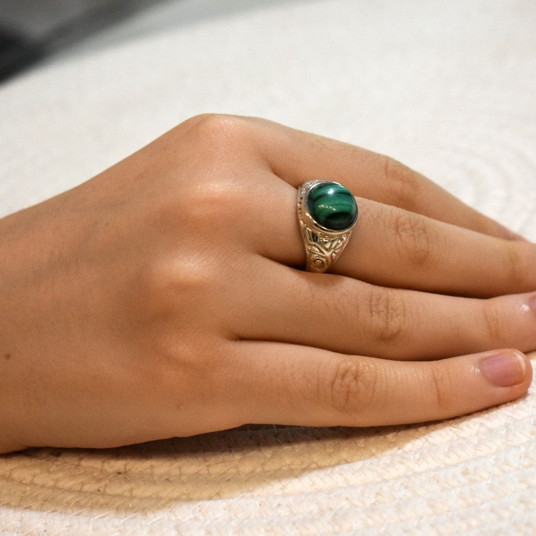 Inel din Argint cu Piatra Semipretioasa Naturala de Malachite - Code: PureSilver41 (Marime: 8) - inel argint
