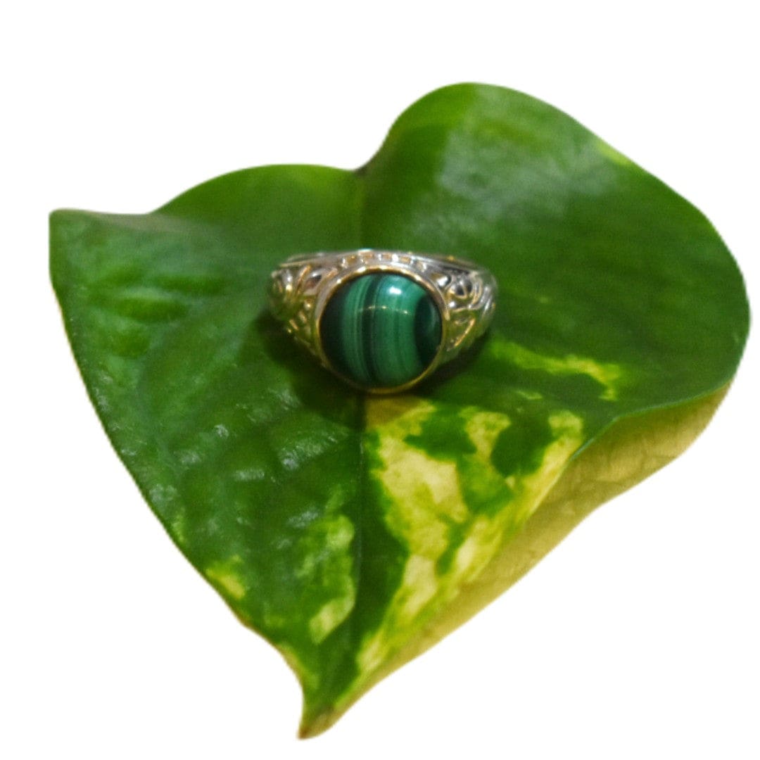 Inel din Argint cu Piatra Semipretioasa Naturala de Malachite - Code: PureSilver41 (Marime: 8) - inel argint
