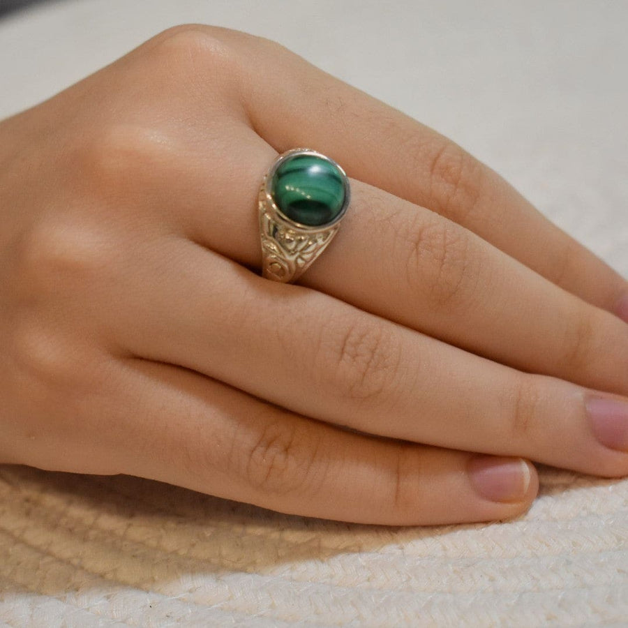 Inel din Argint cu Piatra Semipretioasa Naturala de Malachite - Code: PureSilver41 (Marime: 8) - inel argint