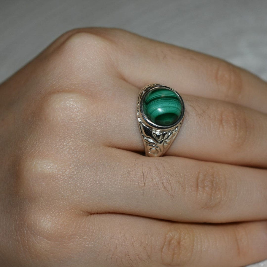 Inel din Argint cu Piatra Semipretioasa Naturala de Malachite - Code: PureSilver41 (Marime: 8) - inel argint