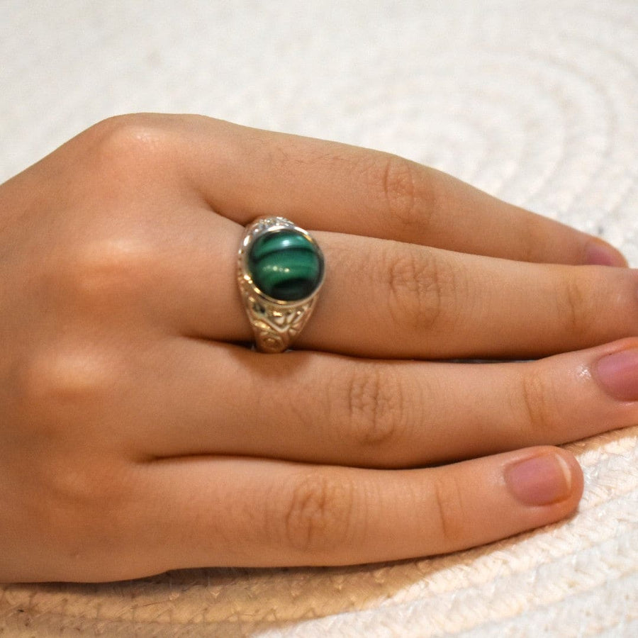 Inel din Argint cu Piatra Semipretioasa Naturala de Malachite - Code: PureSilver41 (Marime: 8) - inel argint