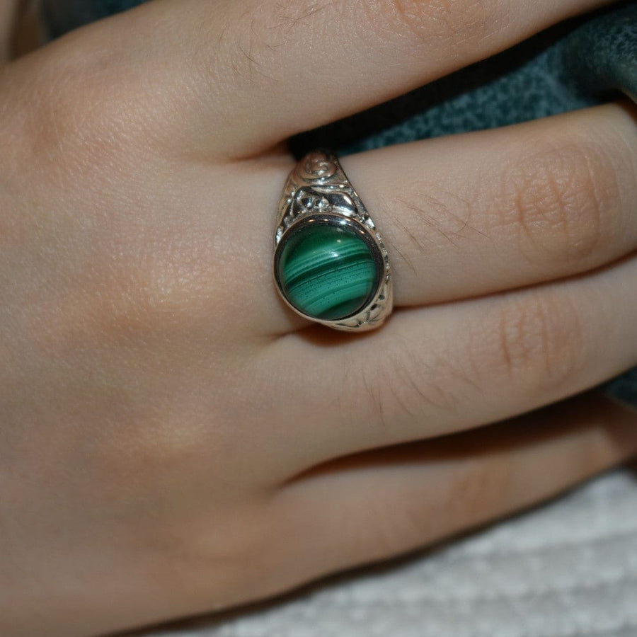 Inel din Argint cu Piatra Semipretioasa Naturala de Malachite - Code: PureSilver41 (Marime: 8) - inel argint