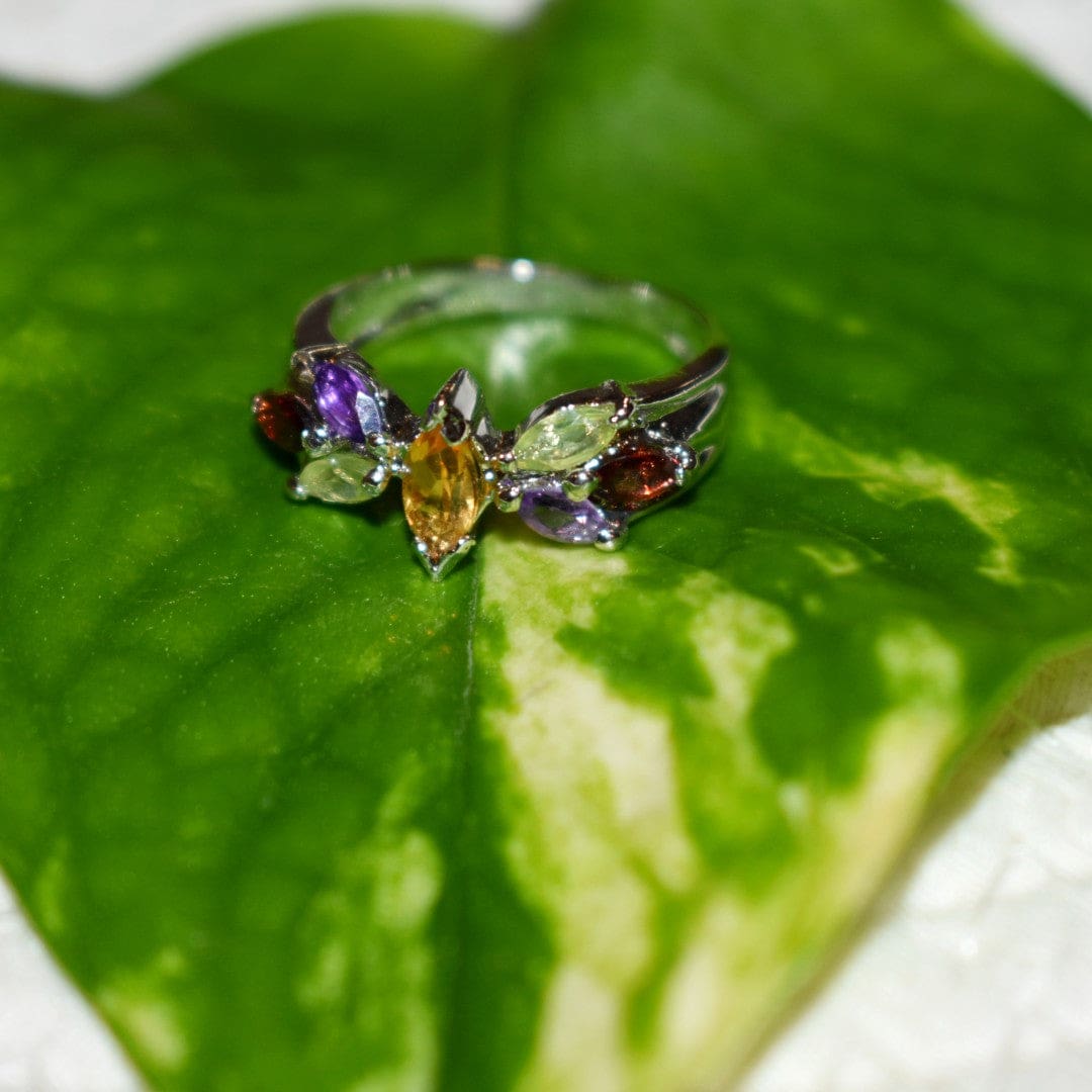 Inel din Argint cu Pietre Semipretioase Naturale de Peridot Amethyst Garnet Citrine - PureSilver17 (Marime: 7) - inel argint