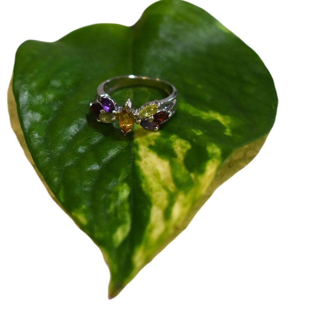 Inel din Argint cu Pietre Semipretioase Naturale de Peridot Amethyst Garnet Citrine - PureSilver17 (Marime: 7) - inel argint