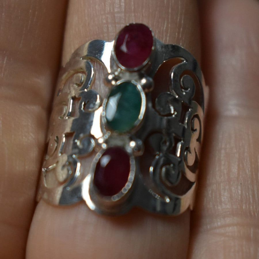 Inel din Argint cu Pietre semipretioase naturale de Rubin & Smarald -PureSilver4 (Marime: 7) - inel argint