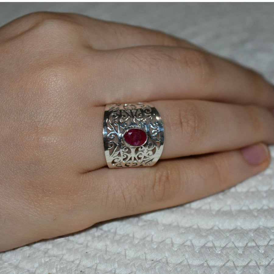 Inel Statement din Argint 925 cu Piatra Semipretioasa Naturala de Rubin - Code: PureSilver46 (Marime: 7 (US) & 8 (US) - inel argint