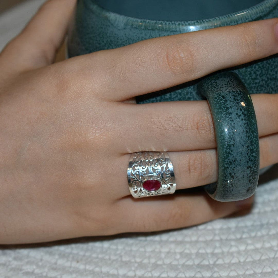 Inel Statement din Argint 925 cu Piatra Semipretioasa Naturala de Rubin - Code: PureSilver46 (Marime: 7 (US) & 8 (US) - inel argint