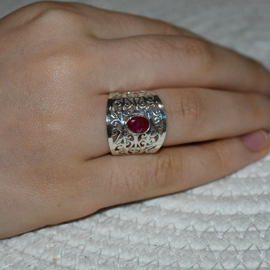Inel Statement din Argint 925 cu Piatra Semipretioasa Naturala de Rubin - Code: PureSilver46 (Marime: 7 (US) & 8 (US) - inel argint