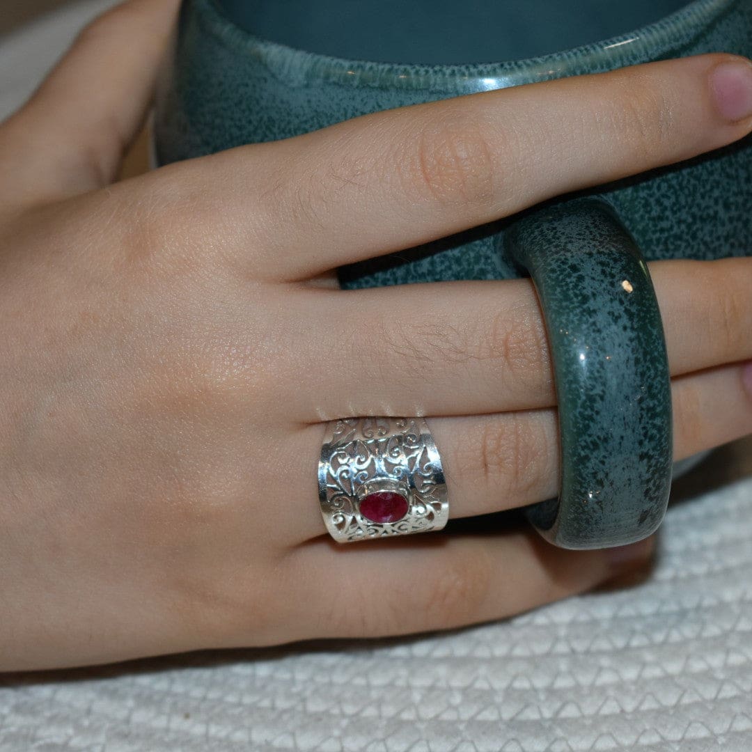 Inel Statement din Argint 925 cu Piatra Semipretioasa Naturala de Rubin - Code: PureSilver46 (Marime: 7 (US) & 8 (US) - inel argint