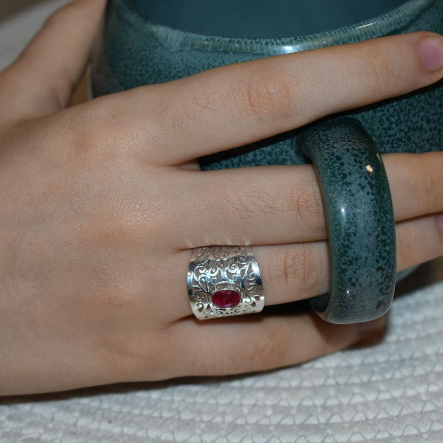 Inel Statement din Argint 925 cu Piatra Semipretioasa Naturala de Rubin - Code: PureSilver46 (Marime: 7 (US) & 8 (US) - inel argint