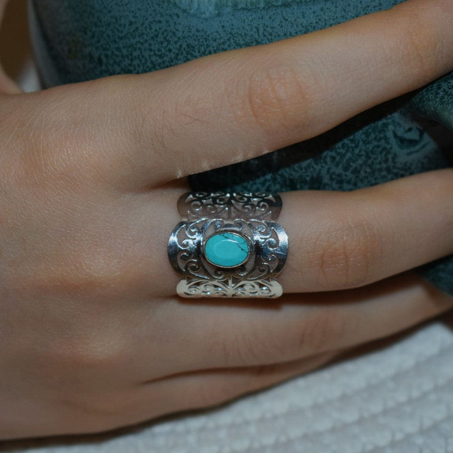 Inel Statement din Argint 925 cu Piatra Semipretioasa Naturala de Turcoaz - Code: PureSilver37 (Marime: 8 (US) & 9 (US) - inel argint