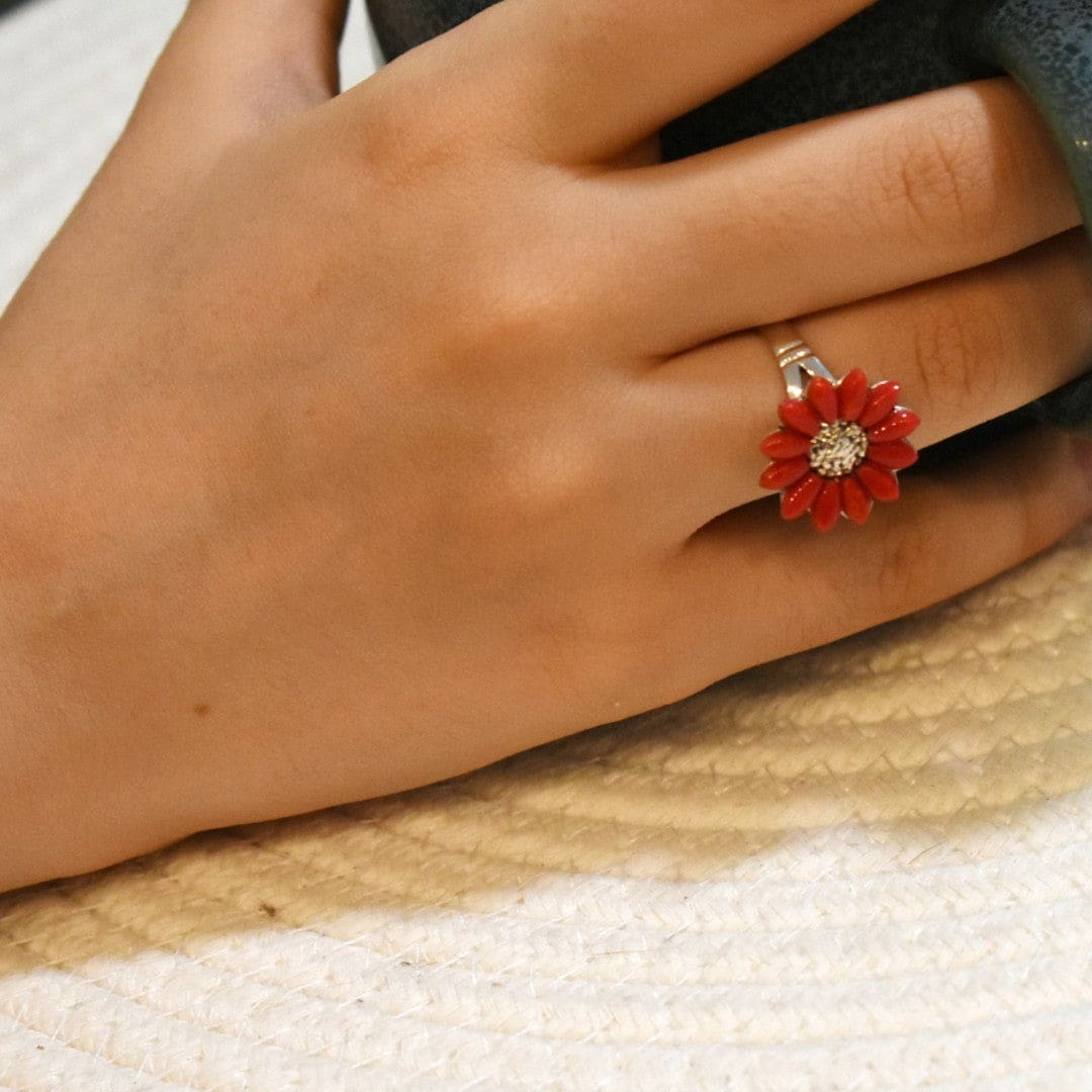Inel Statement din Argint 925 cu Pietre de Coral Rosu - Code: PureSilver27 (Marimi: 7 & 9) inel argint