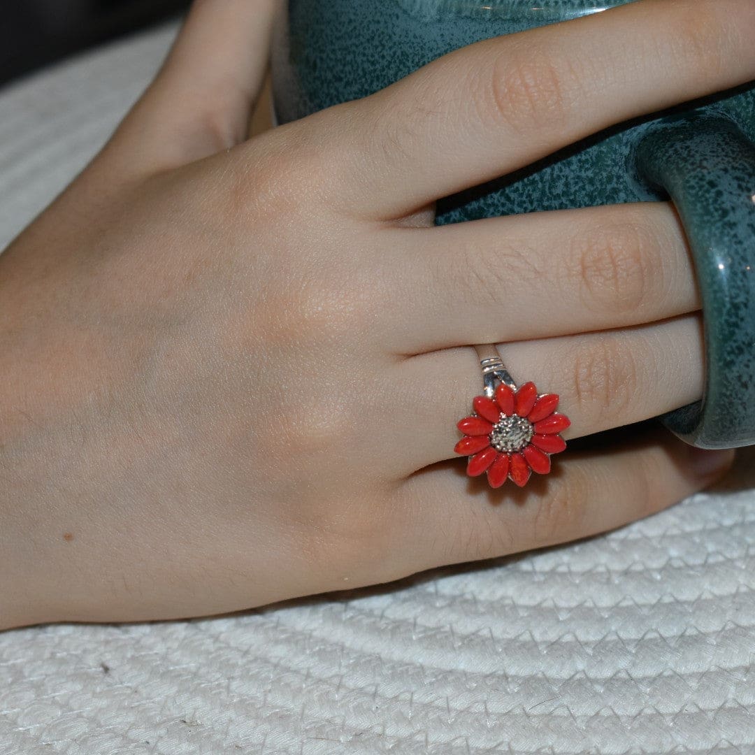Inel Statement din Argint 925 cu Pietre de Coral Rosu - Code: PureSilver27 (Marimi: 7 & 9) inel argint