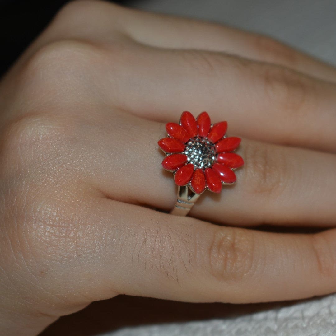 Inel Statement din Argint 925 cu Pietre de Coral Rosu - Code: PureSilver27 (Marimi: 7 & 9) inel argint