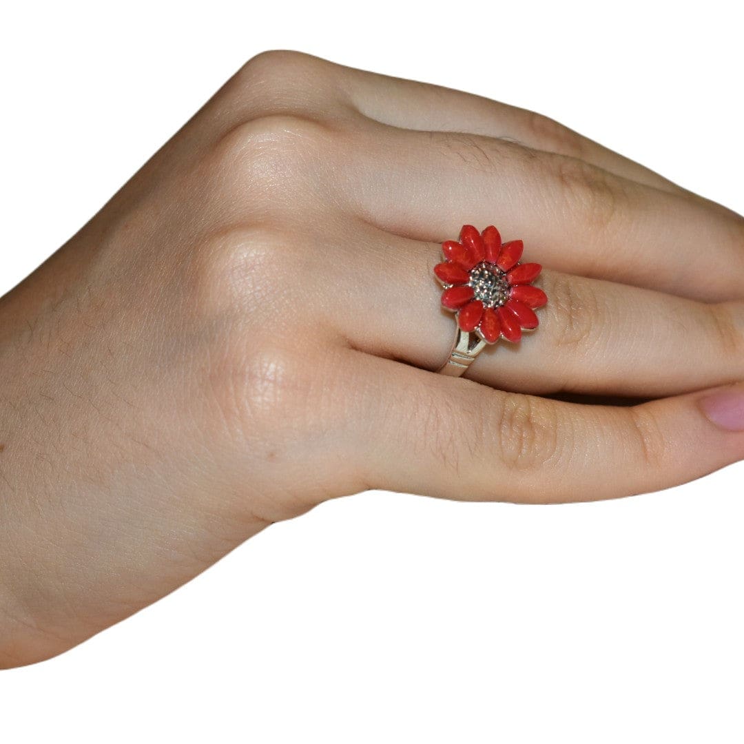 Inel Statement din Argint 925 cu Pietre de Coral Rosu - Code: PureSilver27 (Marimi: 7 & 9) inel argint