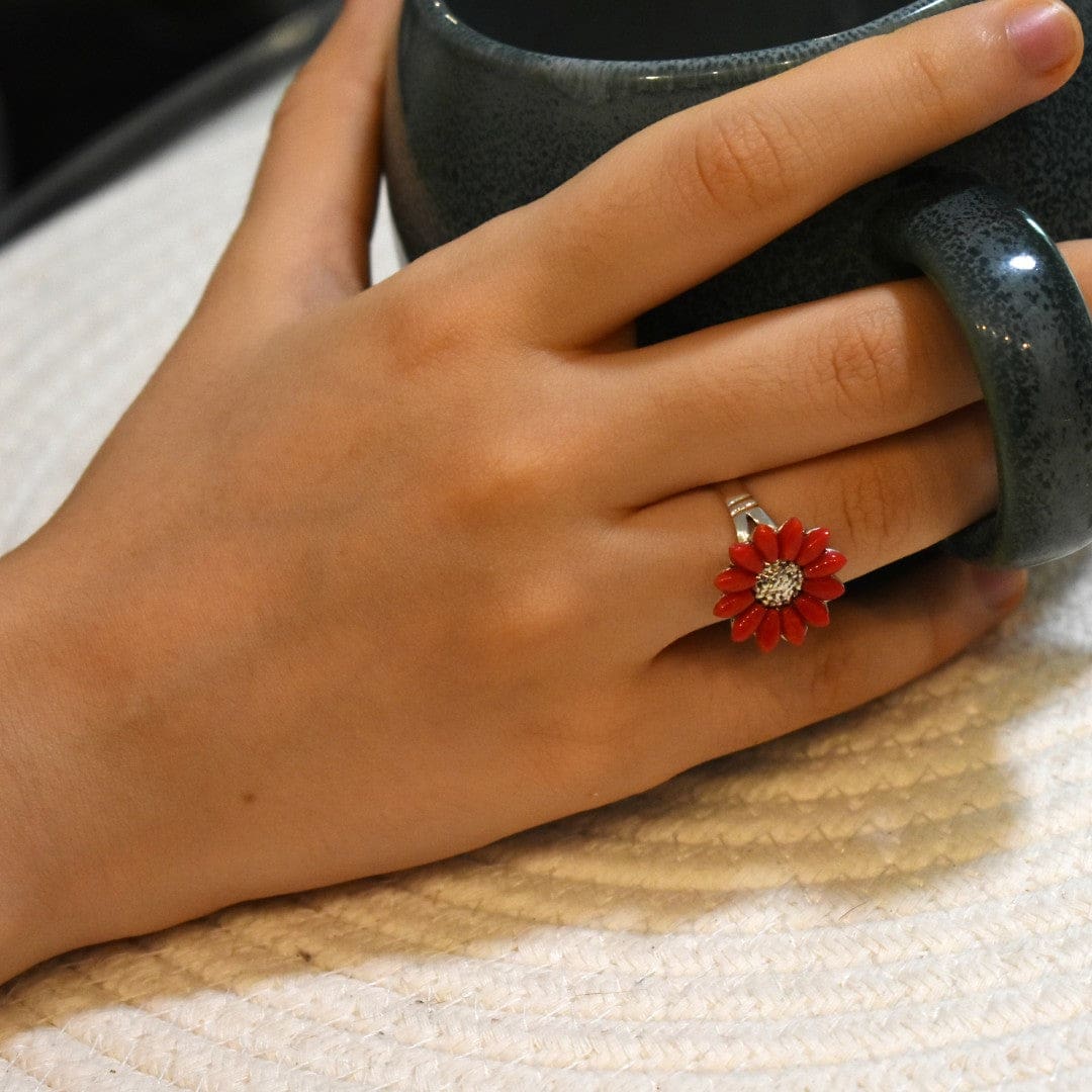 Inel Statement din Argint 925 cu Pietre de Coral Rosu - Code: PureSilver27 (Marimi: 7 & 9) inel argint