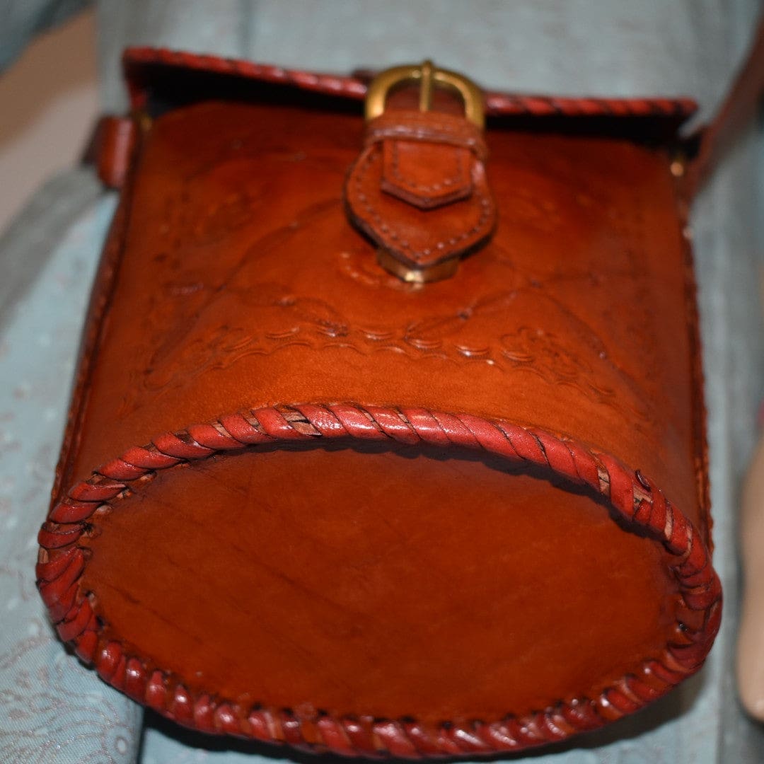 Mini Geanta lucrata manual din Piele Naturala - Mini Bucket - Cod: Leather1 - Genti din Piele si bumbac