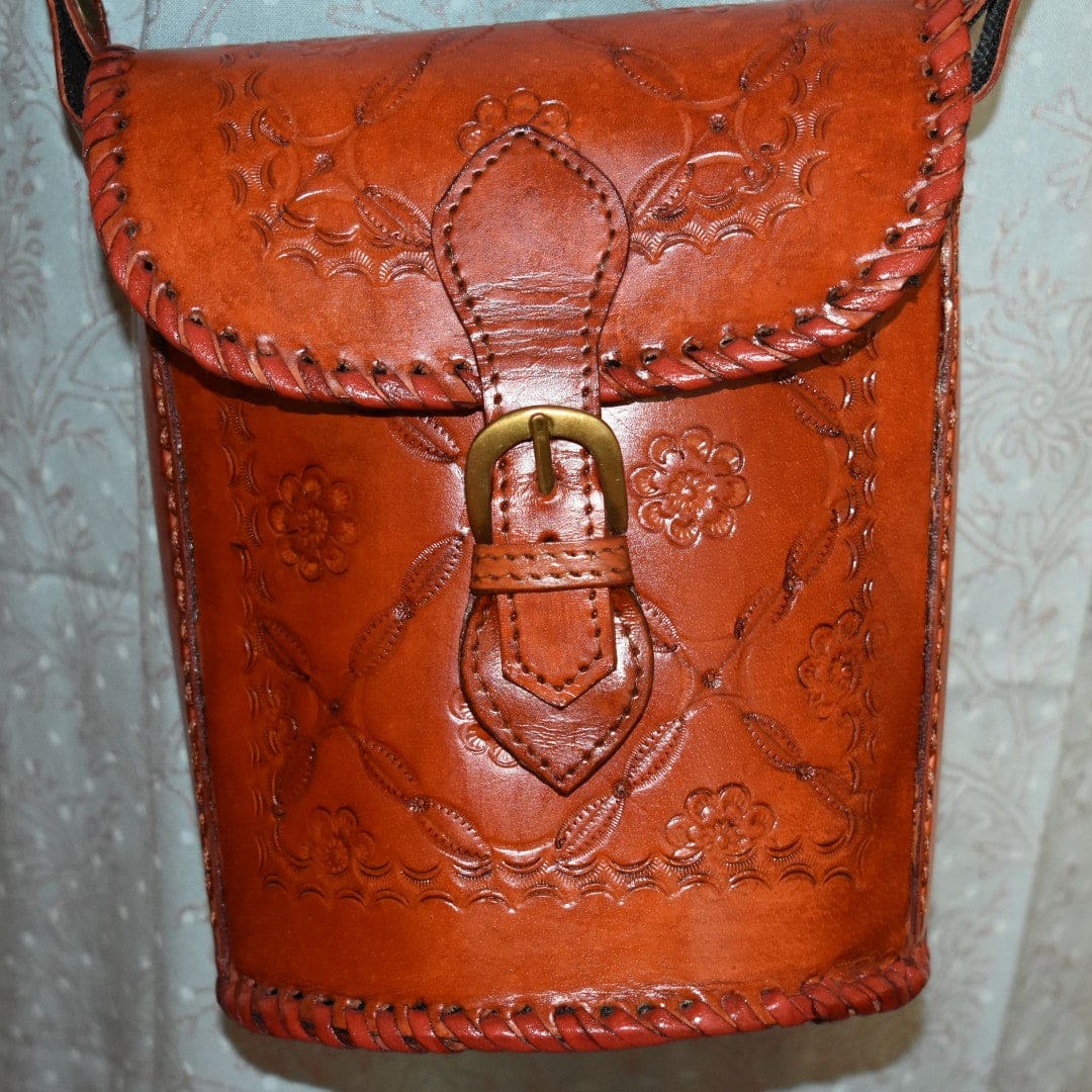 Mini Geanta lucrata manual din Piele Naturala - Mini Bucket - Cod: Leather1 - Genti din Piele si bumbac
