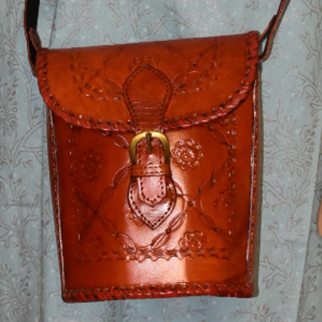 Mini Geanta lucrata manual din Piele Naturala - Mini Bucket - Cod: Leather1 - Genti din Piele si bumbac