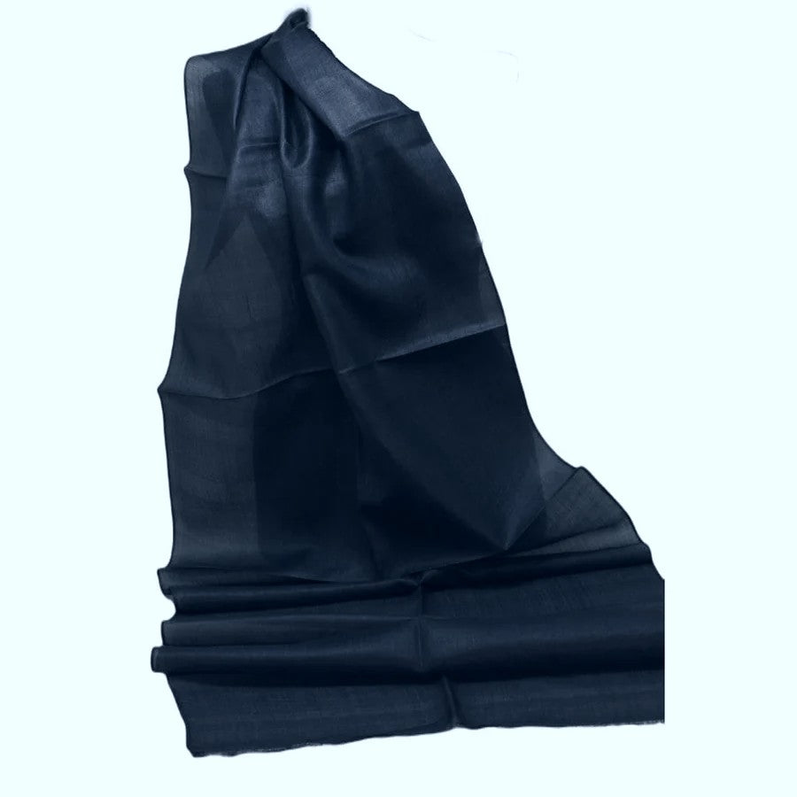 Esarfa-Sal din Matase Naturala Tussar Silk -> Navy Bleumarin